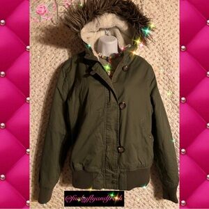 Ambiance olive green fleece lined fur lined hidden hood zipper enclosed Sz 2XL
